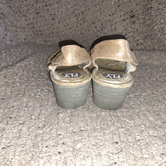 FLY LONDON-Yakin-Glitter Gold Wedge Sandals-Leather-Sz 38/7.5-Excellent - Picture 5 of 7